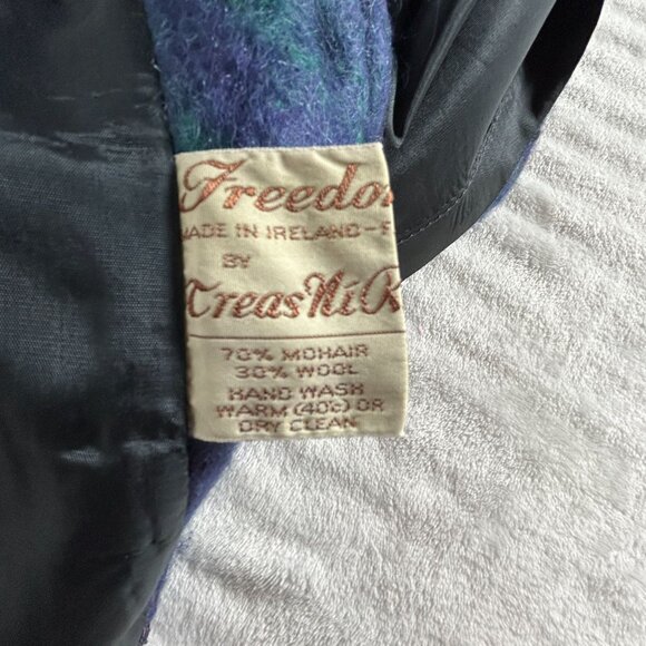 Vintage 60s/70s Freedom Wear by Treas Ni Riain Mohair Plaid Jacket/Coat XL Blue - Picture 4 of 12